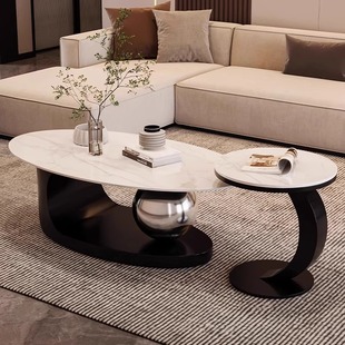 Living Room Slate Coffee Table Combination Simple Modern Small Apartment Italian Minimalist Light Luxury Internet Celebrity Oval Sofa Table