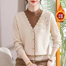 新款冬季妈妈加绒毛衣中老年针织衫女士一体绒毛衫加厚婆婆保暖衣