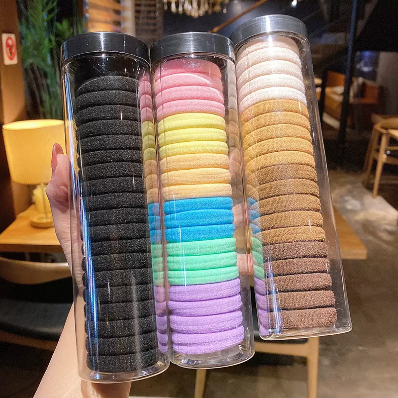 韩版罐装20根发圈简约高弹力马尾皮筋扎头发加粗发饰女头绳批发