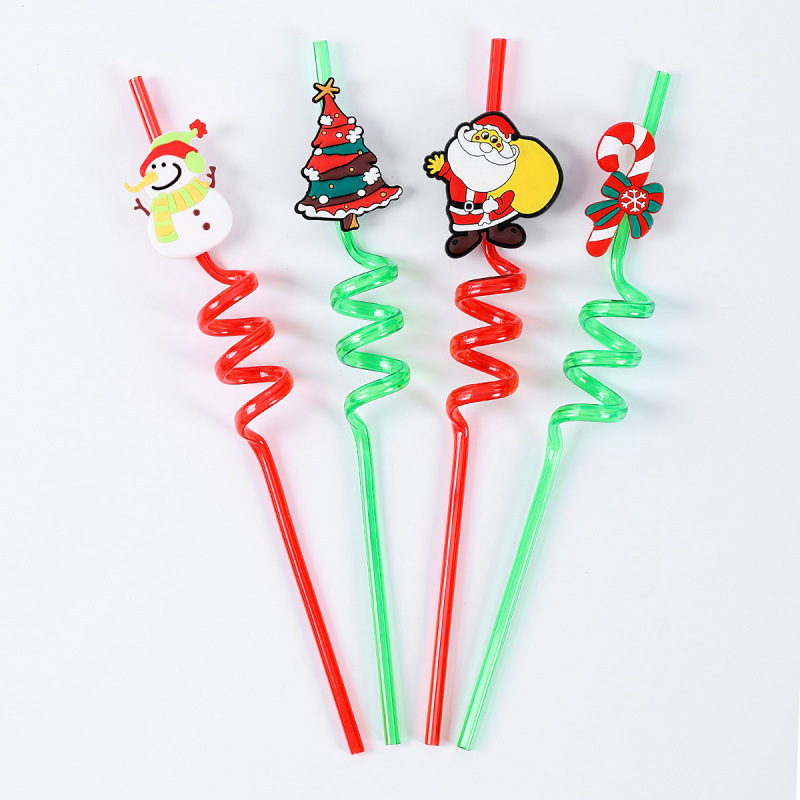 クロスボーダー PET クリスマスストロー形状ストローパーティークリエイティブストロー子供のクリスマス漫画スパイラルストロー|undefined