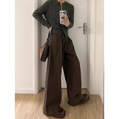 【韩牛】美式秋冬新款直筒宽松显瘦复古咖啡色高腰垂感牛仔裤女