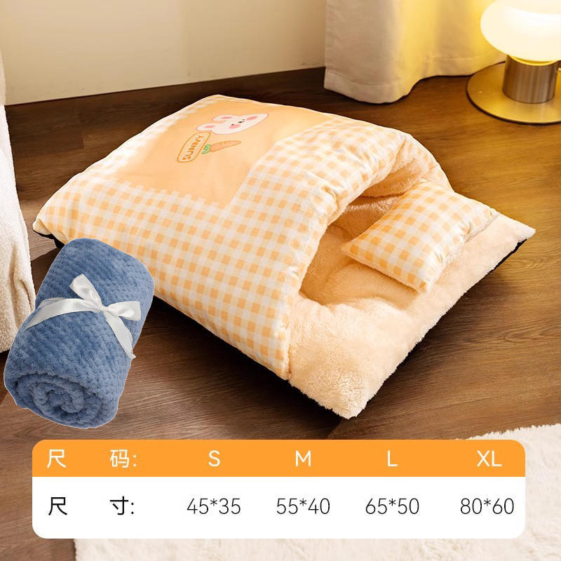 Plaid conejito otoño e invierno cálido gato engrosado saco de dormir gato nido perro cerrado perrera cama para mascotas estera