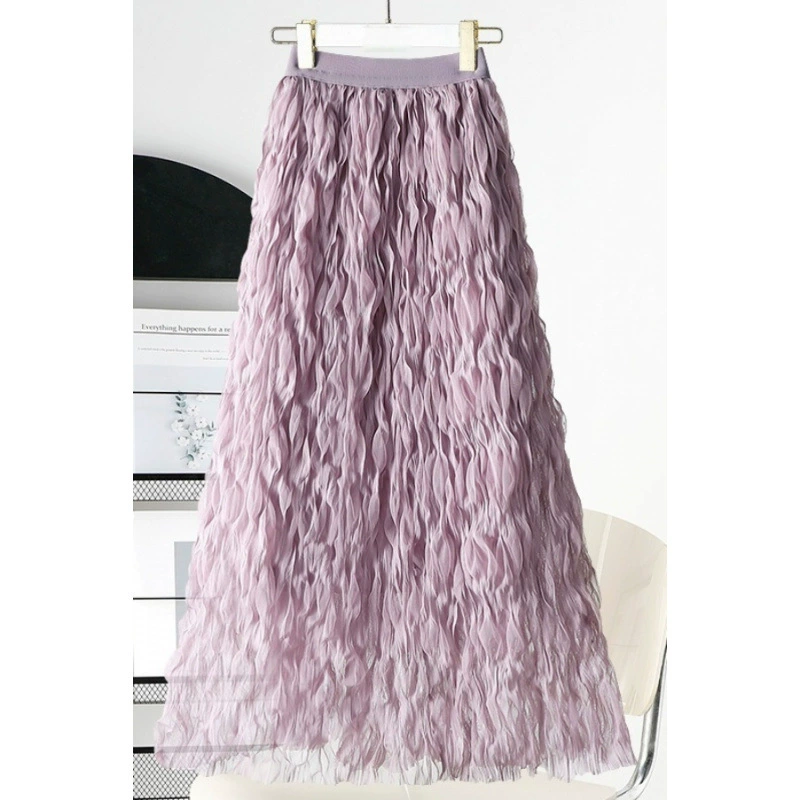 Юбка-плиссе из сетки, двойной слой, летняя коллекция 2025 года, средней длины, универсальная, стройнящая, для женщин.