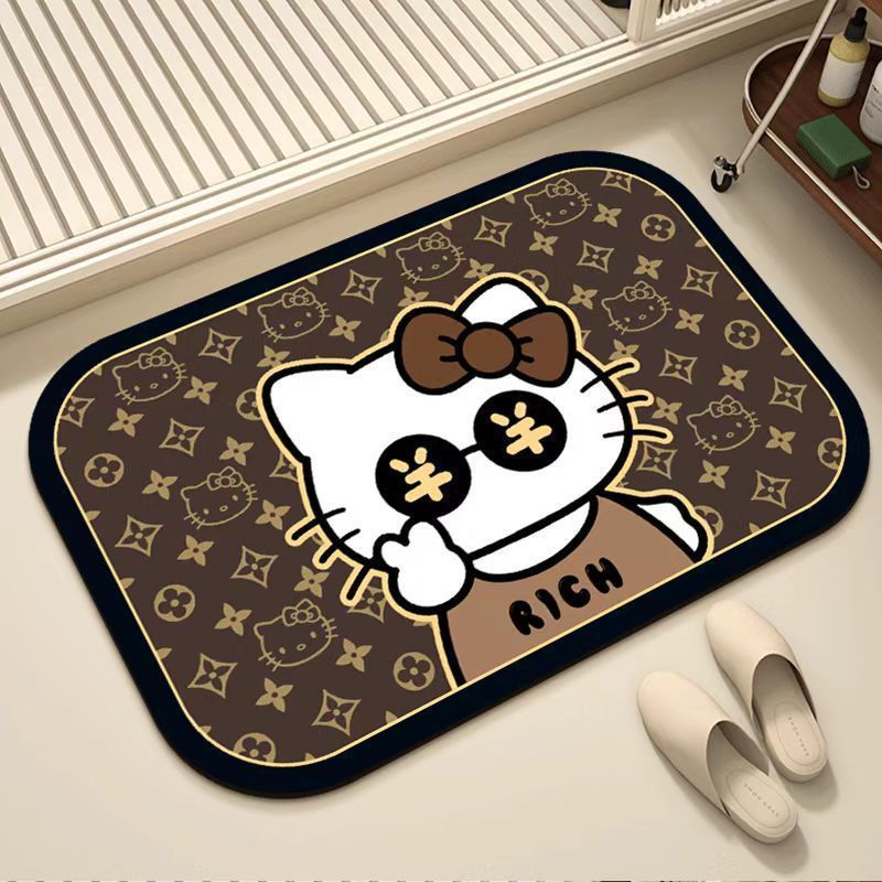 可爱凯蒂猫硅藻泥浴室吸水速干垫入户防滑门垫家用门口装饰脚垫|undefined