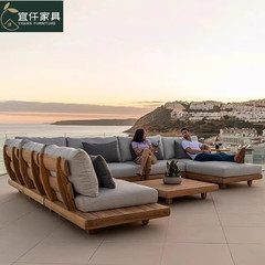 Villa Designer Balcony Outdoor Sofa All Teak Wood Outdoor Courtyard Garden Waterproof Sunproof High-end Wooden Furniture