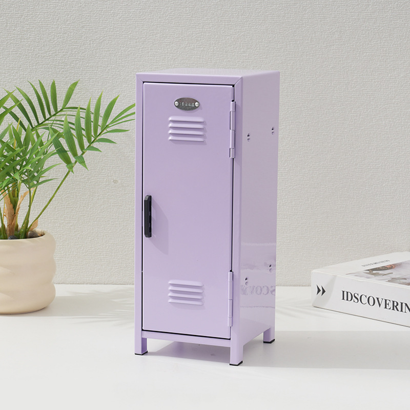 エリック小屋収納キャビネットデスクトップ収納ボックス鉄質収納ボックスロック付き収納キャビネットかわいい少女心粉鉄キャビネット|undefined