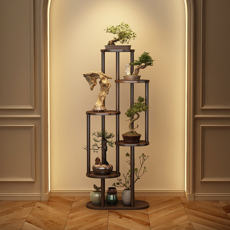 Solid Wood New Chinese-Style Tea Room Atmosphere Decoration Shelf Small Display Rack High-End Flower Stand