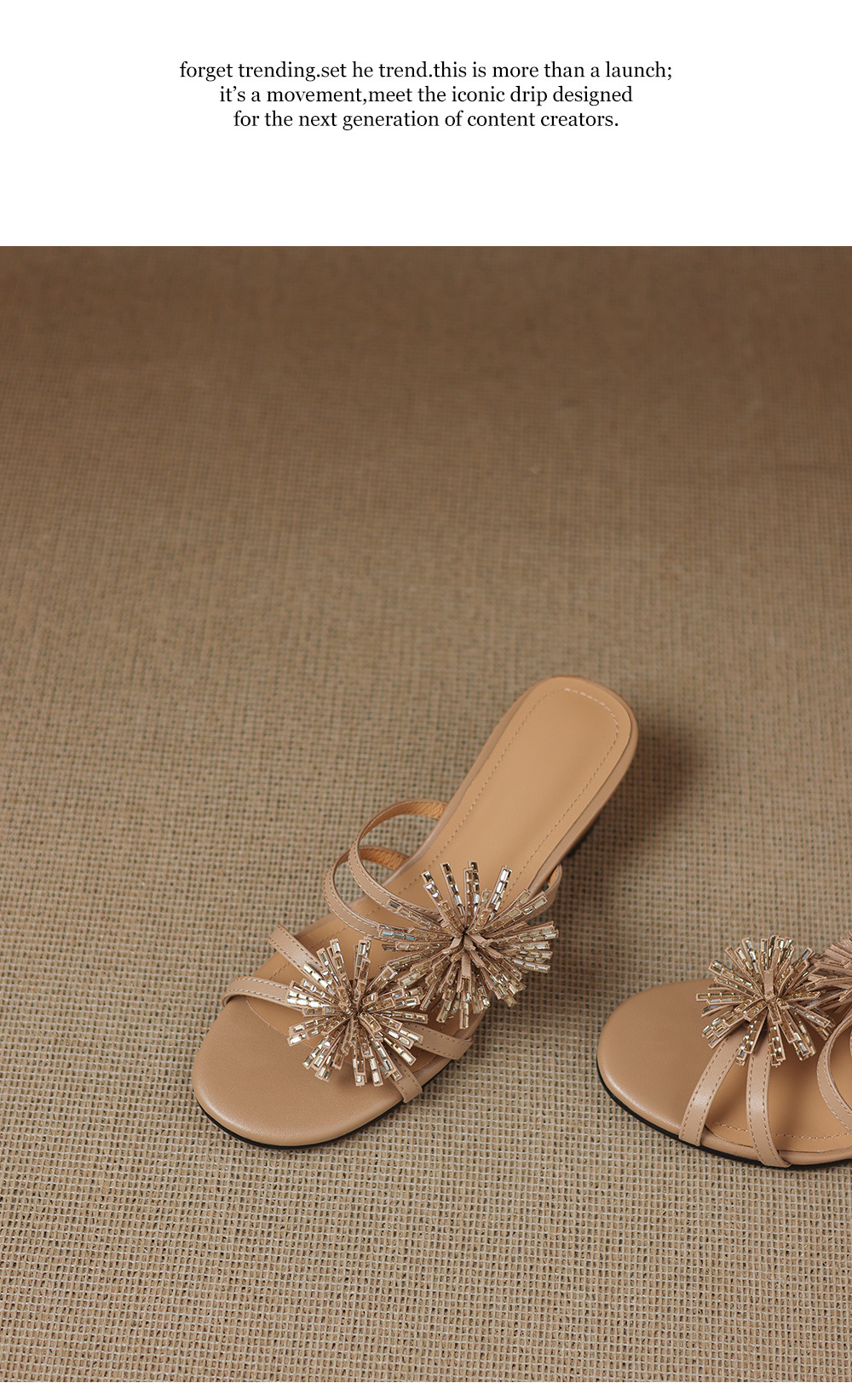 Sandal cao gót nữ hở mũi đế xuồng đính đá pha lê, gót 5 cm, chất da bò mềm — màu trắng ngà chi tiết 23