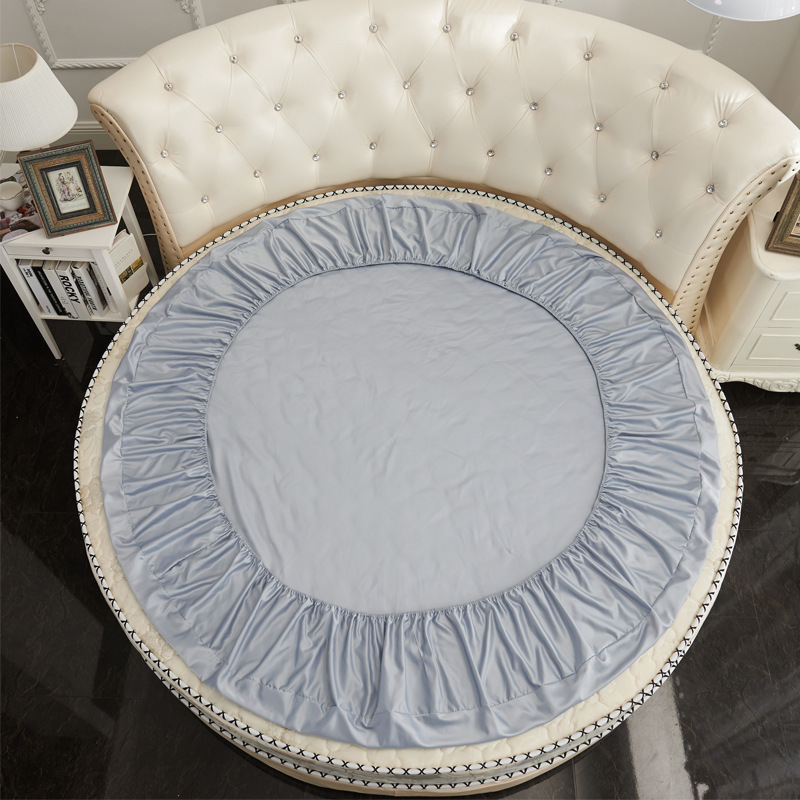 UG73春夏水洗真絲夾棉圓床床笠單件涼感圓形床單加厚床罩素色2m2.