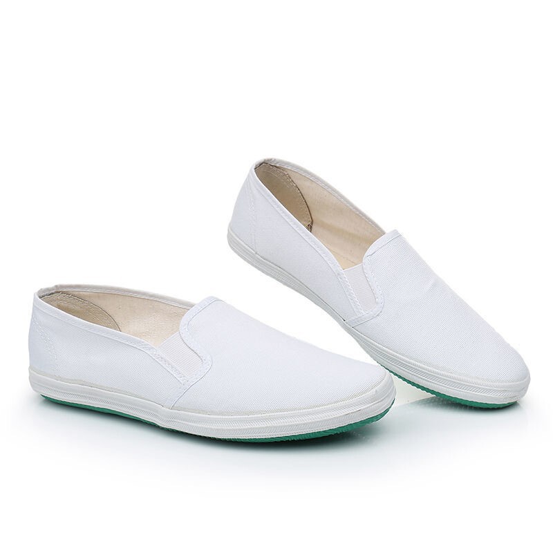 White safety shoes men's and women's canvas slip-on non-anti-static work cloth shoes flat slip-on lazy factory white shoes