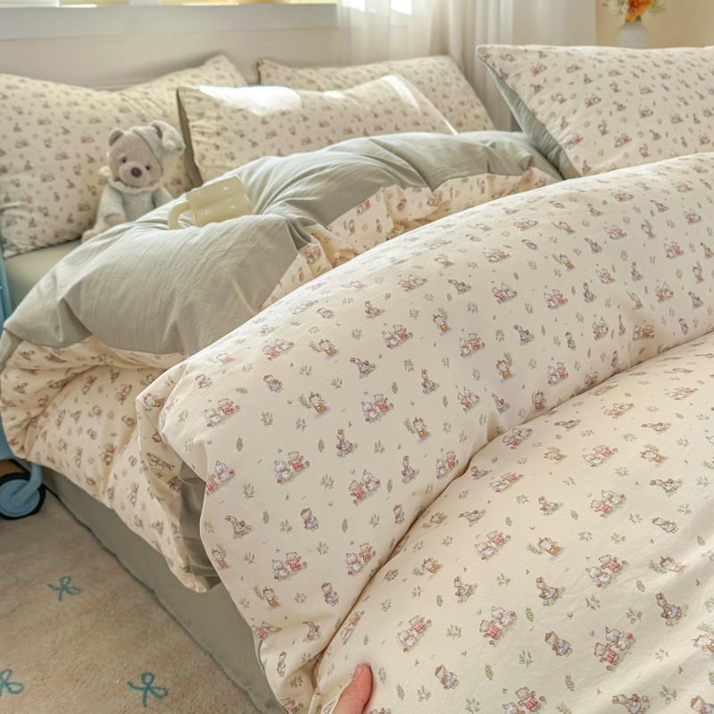 Cama de clase A ultra suave para madres y bebés con cuatro piezas de algodón puro desnudo para dormir sábanas de doble hilo cubierta dormitorio con tres y cuatro piezas