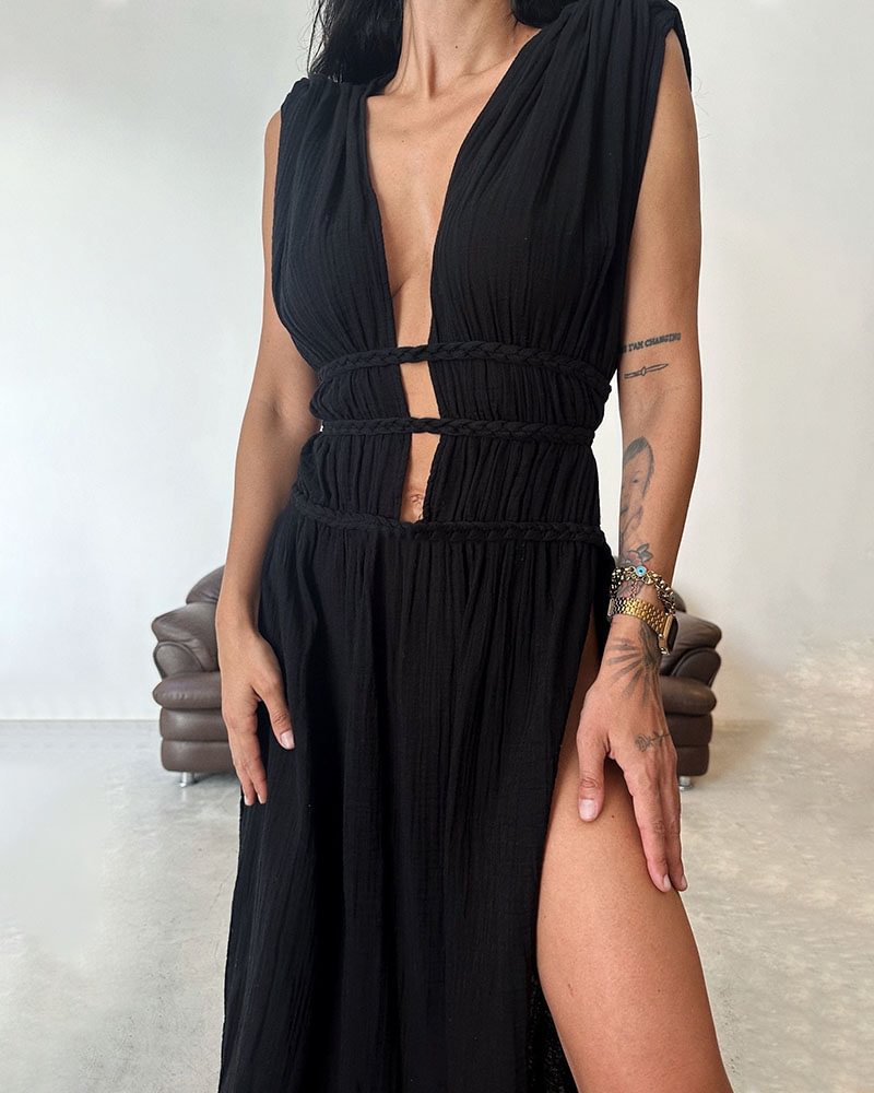 Women's Tank Dress Streetwear Deep V Sleeveless Solid Color Maxi Long Dress Holiday Daily display picture 9