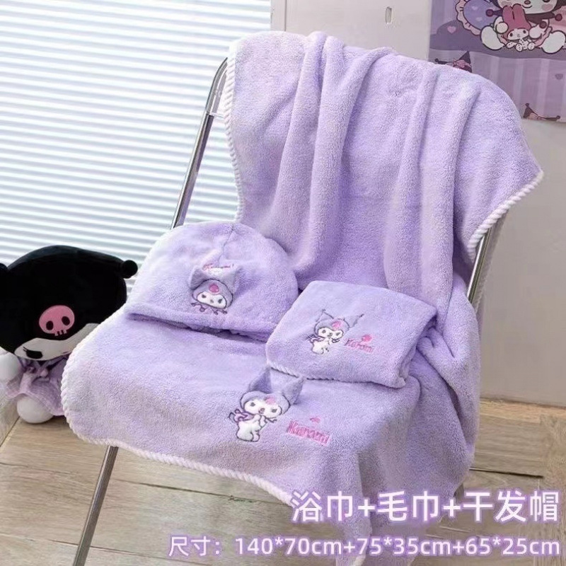 ins クロミ バスタオル 3枚セット 漫画刺繍 吸水性 糸くずの出ない 学生 かわいい 女性 入浴速乾ラップ|undefined