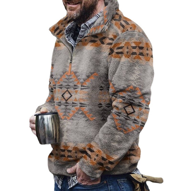 2024 Herbst/Winter Herren Casual Flanell Plüsch Knopftaschenpullover_voghion.com