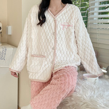 喜月冬季批发提花绒哺乳喂奶衣两件套孕妇产前产后加厚保暖月子服