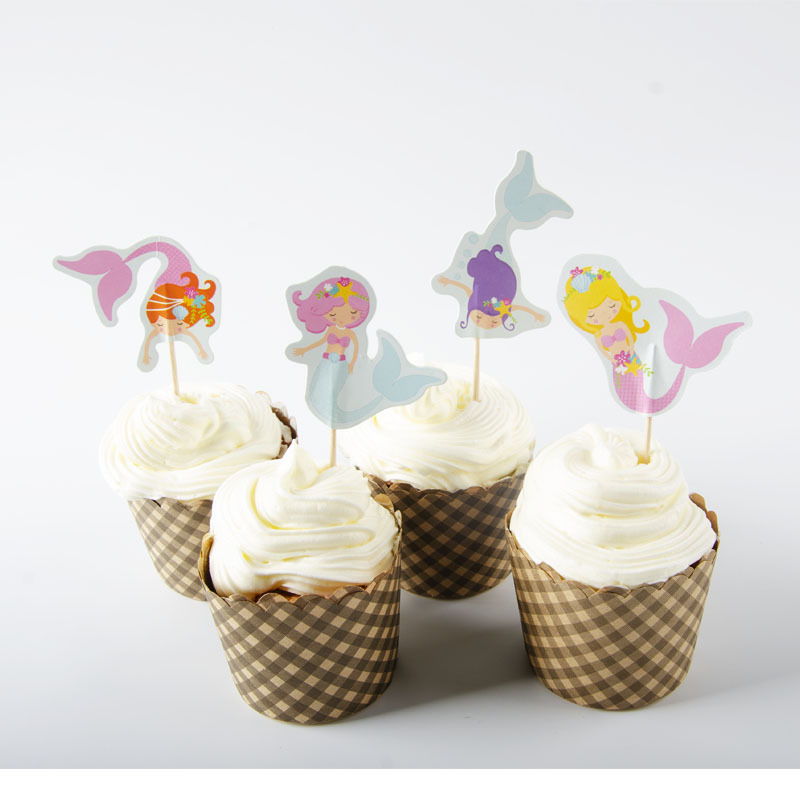 Tarjeta de palillo de dientes de papel grueso de doble cara-insertando Tarjeta de pastel de cumpleaños Decoración de Pastel de papel-insertando plug-in 24 piezas