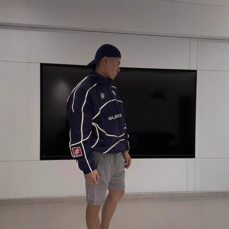 High Version SUP FW24 WEEK11 3M Reflective Strip Half Zip Pullover Jacket Coat Trendy for Men and Women