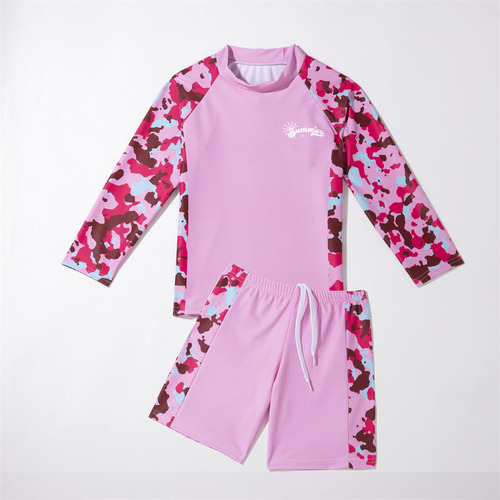 Children's Separate Swimwear for Boys, Medium to Large Size, Long Sleeve Shorts Swim Suit, Surfing Suit, Conservative Swimwear