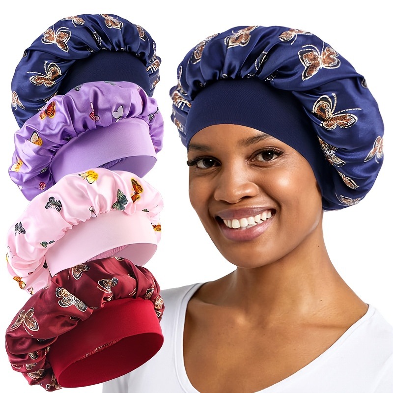 Manufacturer Wholesale New European and American Style Butterfly Tail Sleep Cap, High Elasticity Women's Satin Hair Cap with Hair Protection Cap, Printed Hat