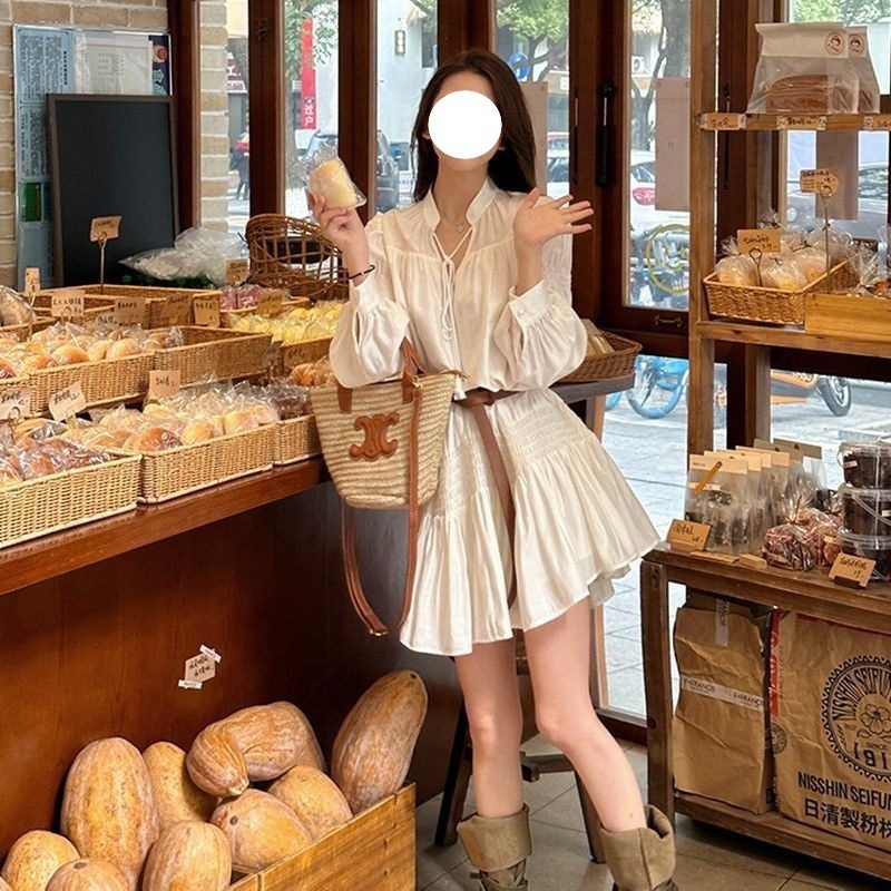 法式别致绝美小个子白色衬衫连衣裙子女2025新款秋季旅游度假短裙|undefined