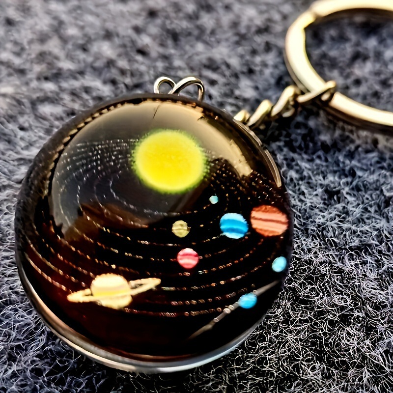 Charming Solar System Keychain, Double-Sided Glass Material, Unisex Design, Suitable for Weddings, Christmas Charming Solar System Keychain, Double-Sided Glass Material, Unisex Design, Suitable for Weddings, Christmas