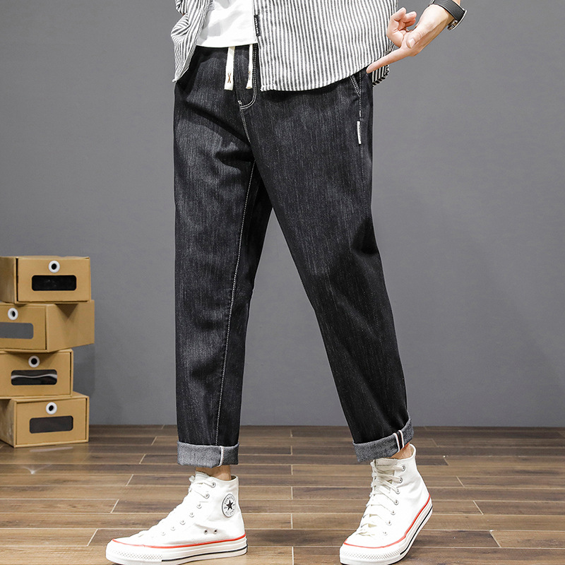 Heißverkaufte, übergroße, bestickte Herrenjeans mit elastischem Bund für Herren. 9-Punkt-Fat-Jeans in Übergröße für Vielseitigkeit für Herren_voghion.com