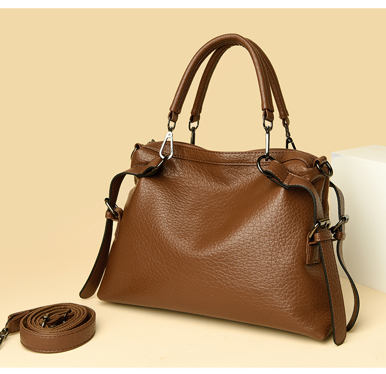 Women's bag Women's bag textured soft leather large capacity commuter tote bag versatile simple handbag_voghion.com