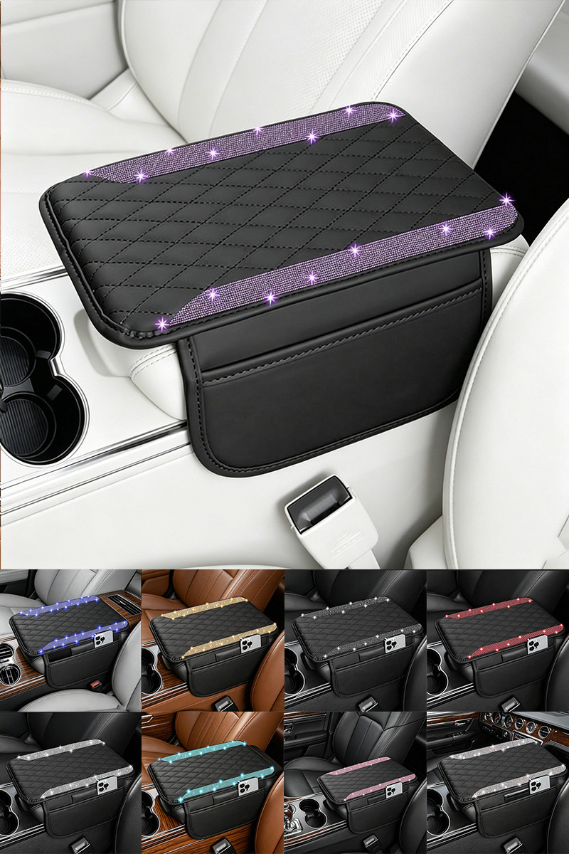Cross-Border Central Armrest Box Mat, New Diamond Leather Hot-Selling Car Armrest Mat, High-End Armrest Mat with Storage Bag