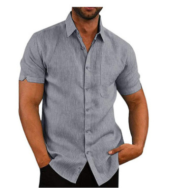 Camisa de lino para hombre, manga corta, con botones, de color liso, con solapa, éxito de ventas en Amazon y eBay en 2025.