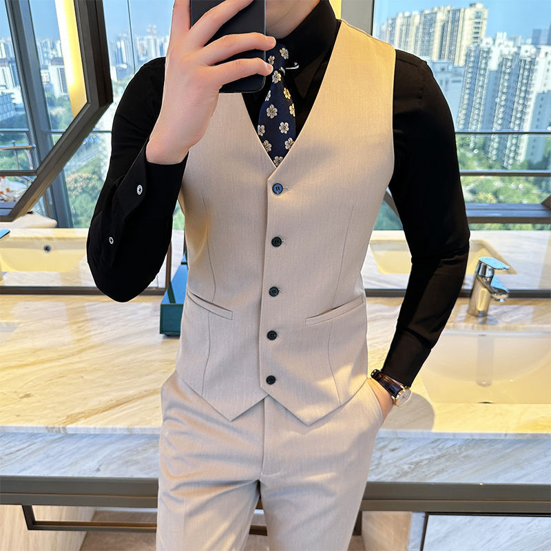 夏季休闲西装套装男士商务背心马甲2025新款西服薄夏装搭配一整套