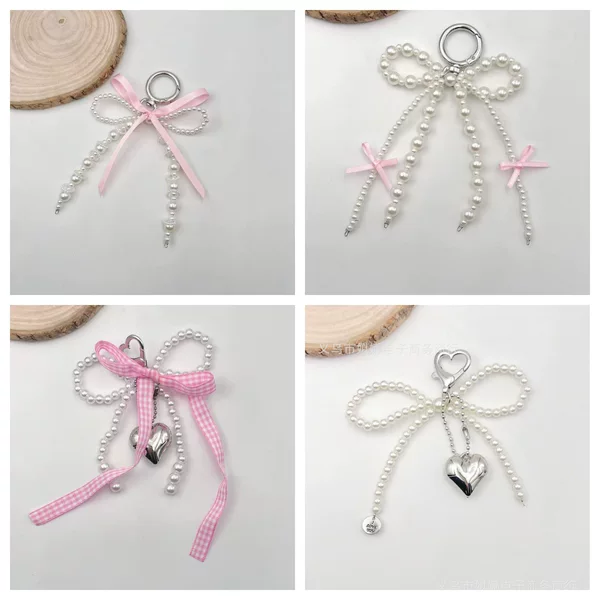 Korean-style accessories, trendy pearl bow phone strap, bag charm, keychain, shoe buckle, designer personalized accessory