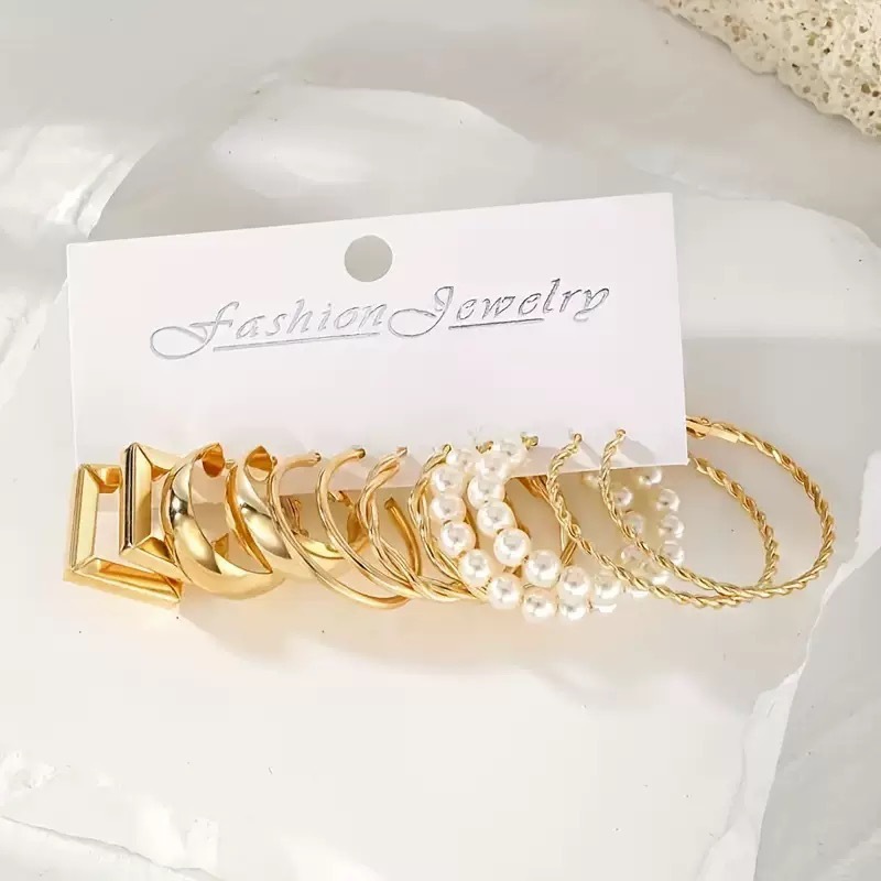 retro golden geometric earrings