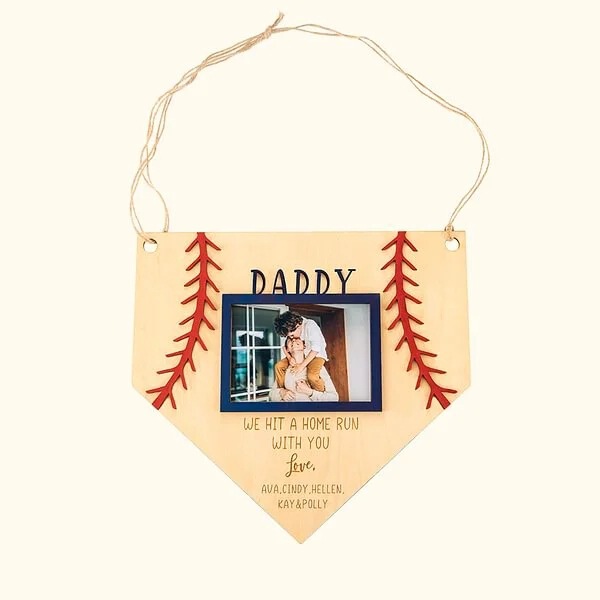 Wooden Ornaments Table Pendant Wooden Baseball Photo Frame Creative Personalized Rustic Baseball Photo Wooden Frame Gift