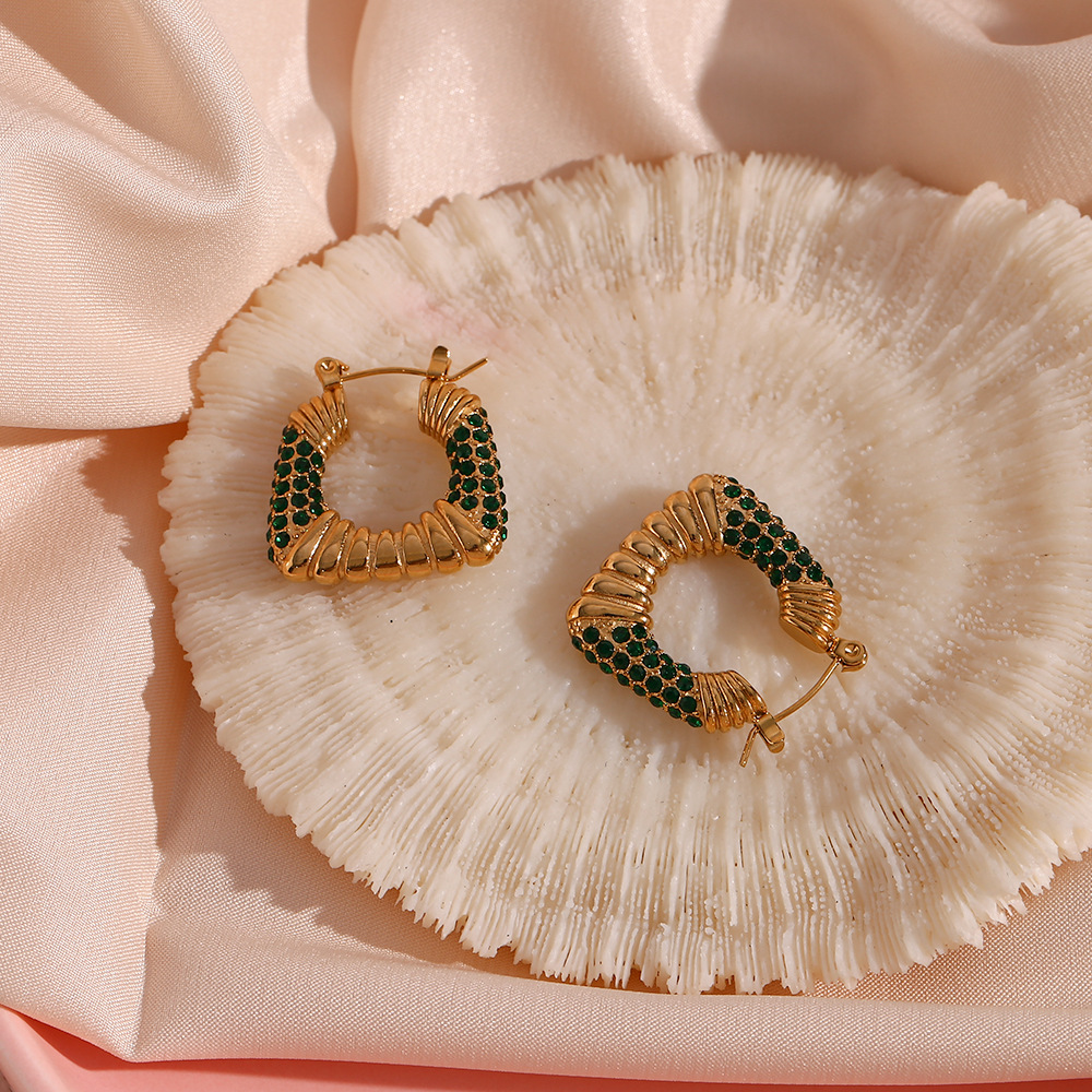 Fashion U Shape Stainless Steel Plating Inlay Zircon Hoop Earrings 1 Pair