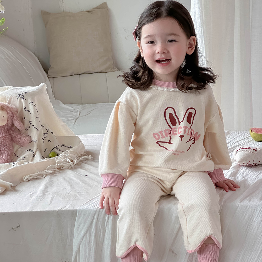 Niños primavera primavera dibujos animados conejito niña traje primavera nuevo traje para niños niña bebé traje de dos piezas
