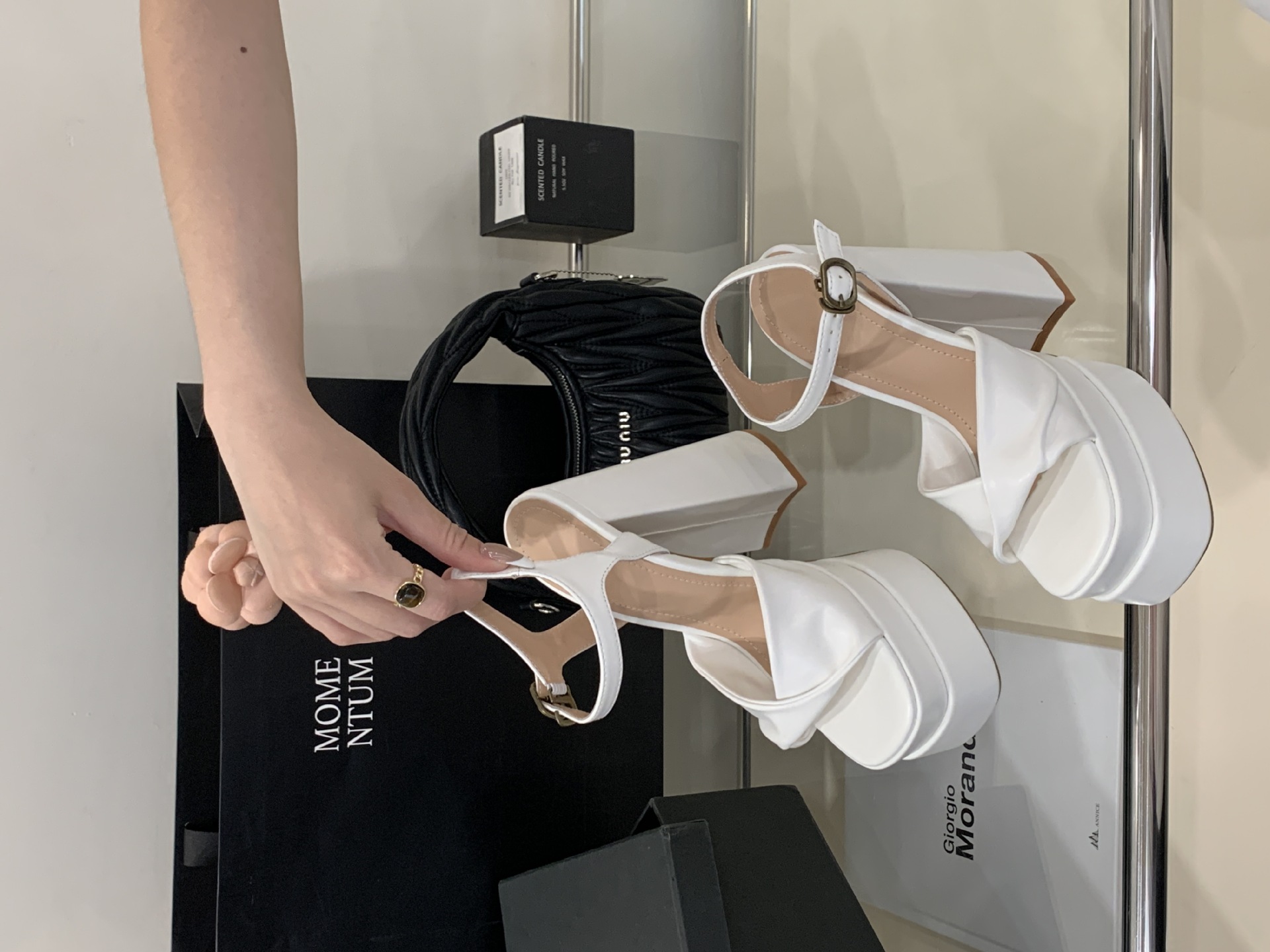 Sandal cao gót nữ quai ngang mũi vuông đế dày chống nước, gót siêu cao 9 cm — Màu đen chi tiết 14