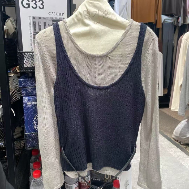 十三行2025秋装新款拼接假两件针织衫女设计感小众宽松长袖上衣|undefined