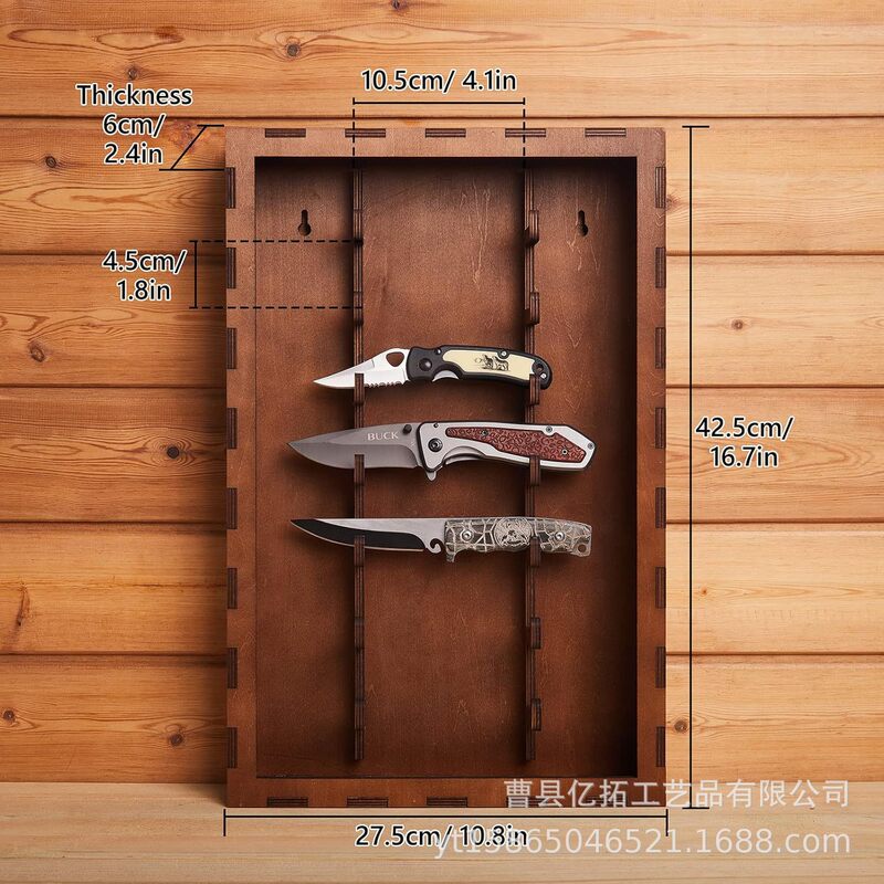 Cross-border wooden pocket knife display rack barn military folding knife shadow box wall cabinet knife display rack wholesale