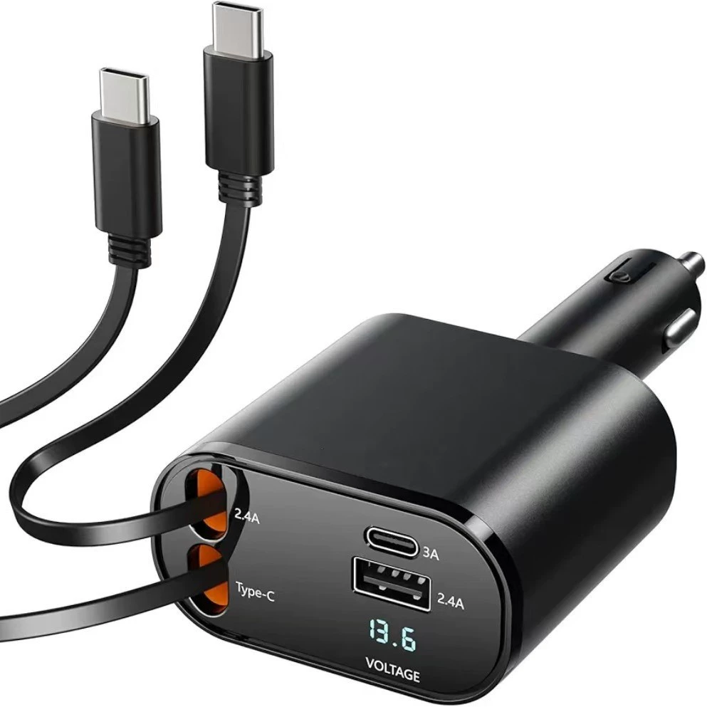 Автомобильное зарядное устройство 120W Супер быстрая зарядка телескопическая линия четыре в одном прикуриватель Huawei Apple