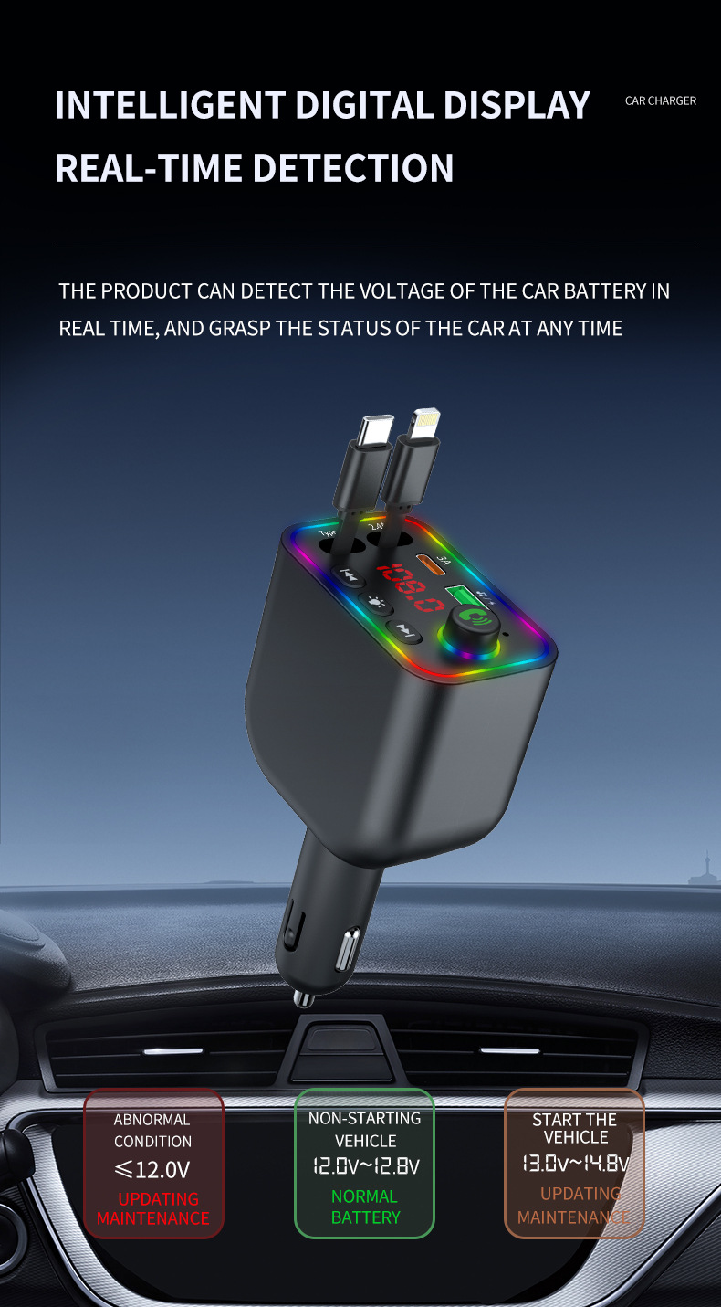 Multifunctional Car-Mounted Blue Mp Player Bluetooth + Charging + Fm Transmitter + Hands-Free Calling Cross-Border Manufacturer Supply