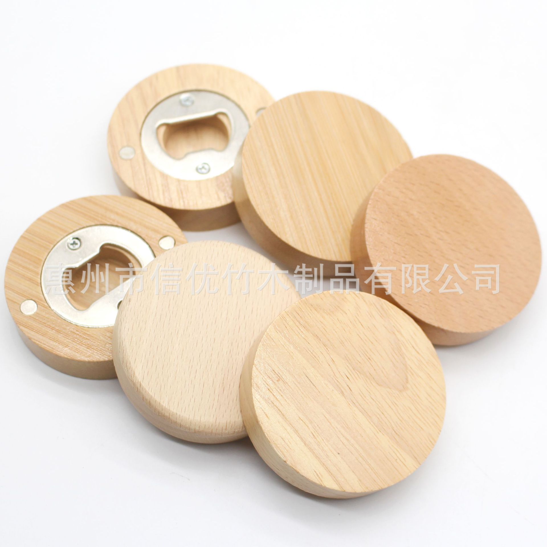 (2개) 국경 간 공급 나무 와인 병따개 둥근 단단한 나무 병따개 너도밤 자석 냉장고 스티커 맥주 병따개