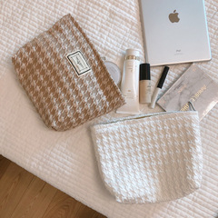 Houndstooth simple cosmetic bag beauty bag large capacity high appearance black and white temperament makeup storage bag toiletry bag