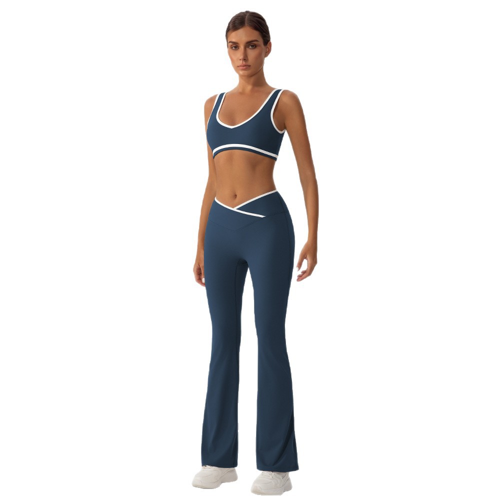 Contraste de color cruzado yoga bra conjunto de ropa interior deportiva de acondicionamiento mujer ocio bocina pantalones estilo Lulu