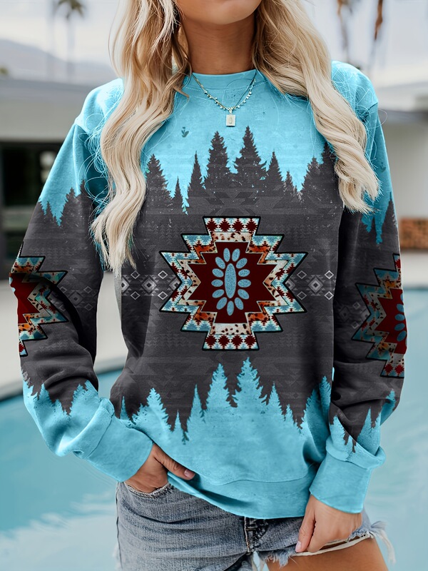 Wholesale New Cross-Border Source Western Aztec Bohemian Print Round Neck Casual Sweatshirt Wholesale New Cross-Border Source Western Aztec Bohemian Print Round Neck Casual Sweatshirt