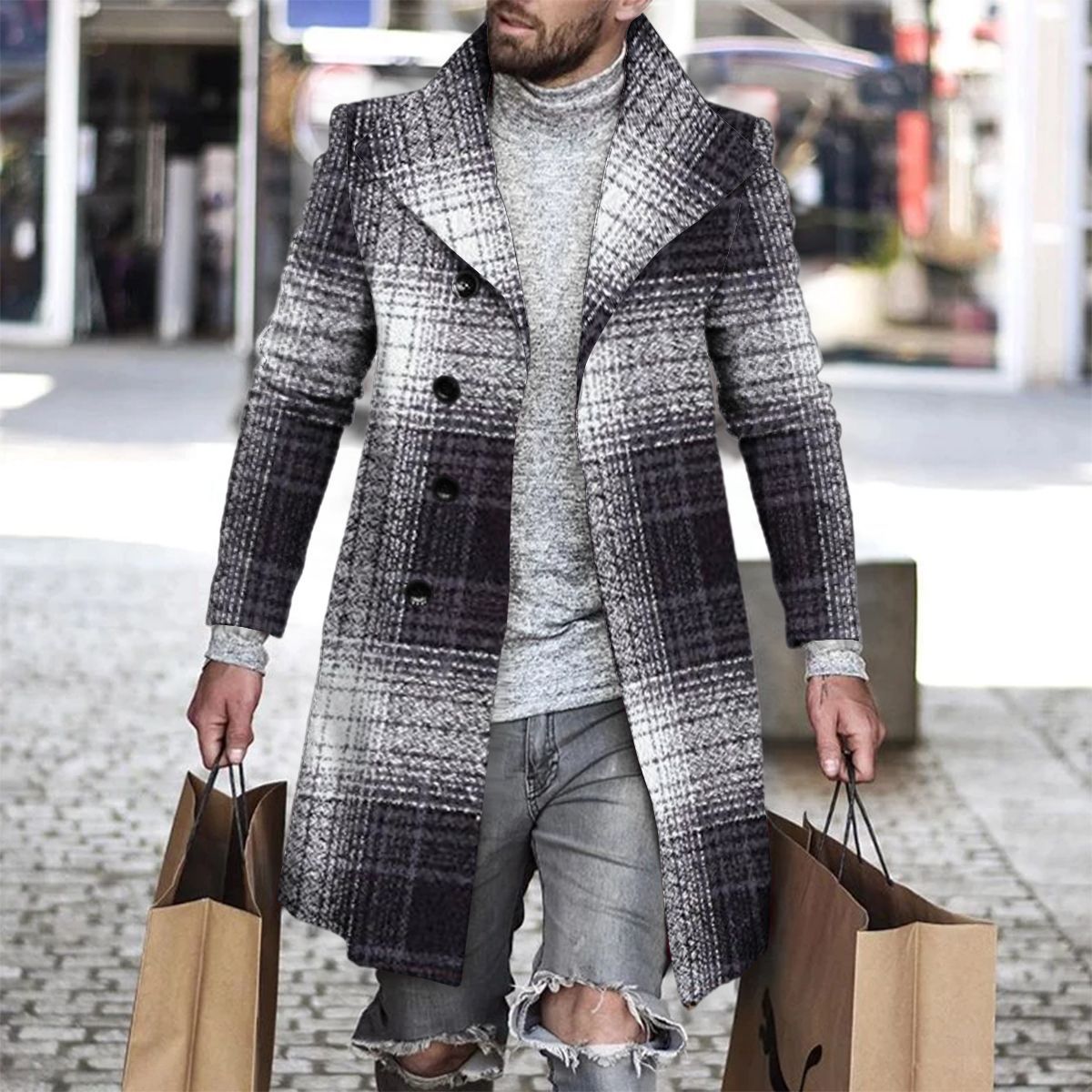 Abrigo a cuadros para hombre 2024 nuevo producto comercio exterior chaqueta wish estación europea Amazon rompevientos AliExpress lana al por mayor