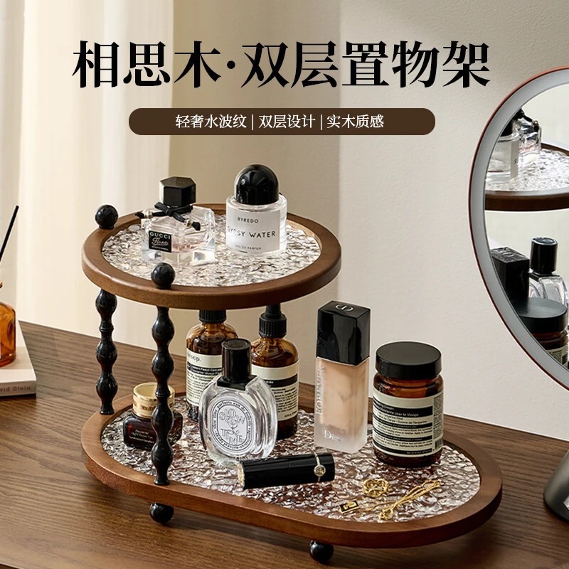 中世スタイルのデスクトップカップアカシア木製収納ラックハイエンドライト高級ホームカウンタートップ特に見栄えの良い二層収納|undefined