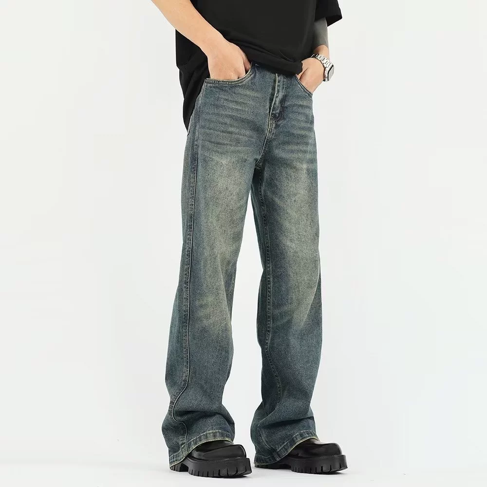 2023 американская стирка старые ретро джинсы для мужчин и женщин прилив cleanfit свободные прямые брюки