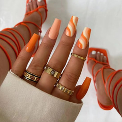 Long and medium-length ballerina nails, foreign trade cross-border nail stickers, wholesale orange ripple, gorgeous color, European and American false nails