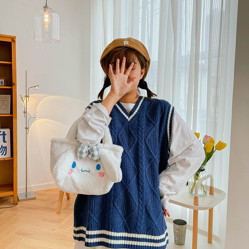 Cute plush handbag  new cartoon dog multi-color furry small shoulder bag grabber doll bag