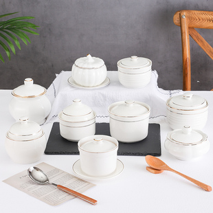 Stew Cup Porcelain Cup Ceramic with Lid small size Bird's Nest Stew Cup Hotel Soup Pot Soup Pot Commercial Restaurant Stew Soup Pot